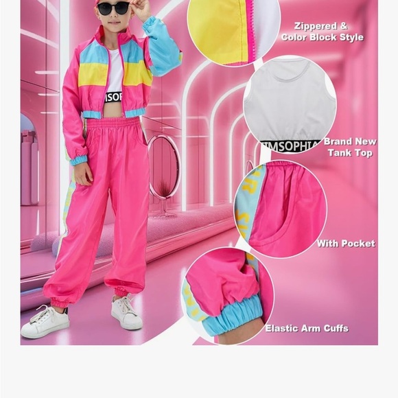 Kids  5 piece Pink 80s/90s Costume track suit with Accessories - Picture 2 of 6
